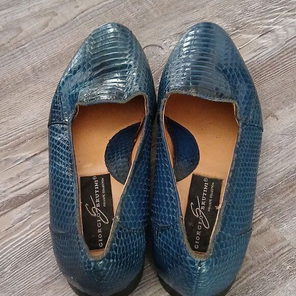 Giorgio Brutini Private Collection Blue Genuine Snake Skin Loafers Sz 7.5 main image 5